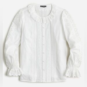 J. Crew Women’s White Cotton Eyelet-trim button-up shirt